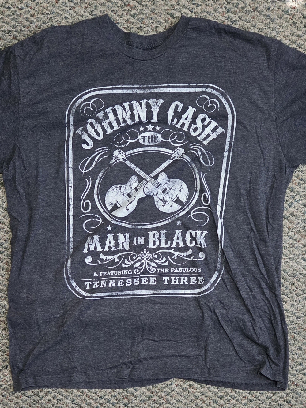 Johnny Cash Man in Black Graphic Tee - Charcoal Gray